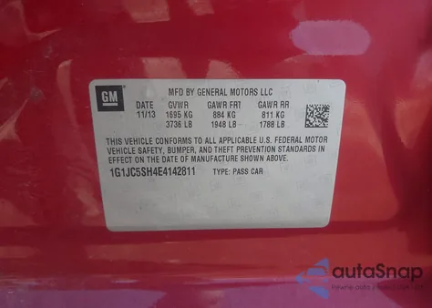 2014 Chevrolet Sonic Lt Auto from USA, damaged, VIN 1G1JC5SH4E4142811